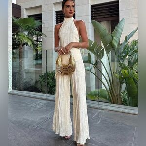 Asymmetric Halter Crop Top With Wide Leg Pants Set